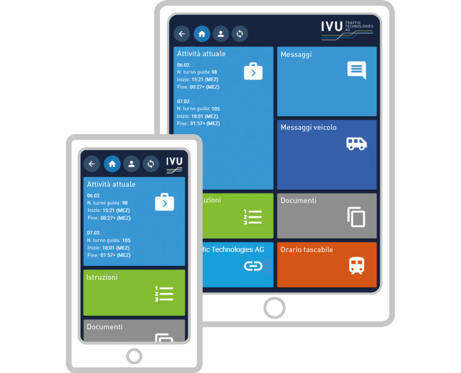 Esempio di schermata di IVU.pad sul telefono cellulare e sull'iPad
